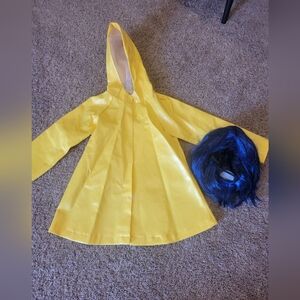 Coraline Costume Rain Jacket and Wig Youth Size Small Used